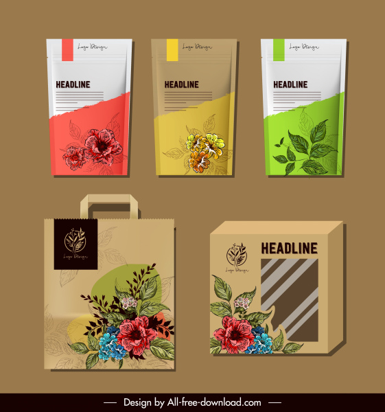 modelos de pacotes de produtos elegante decoração botânica portátil