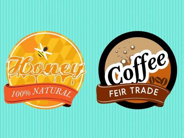 Produktetiketten Förderung setzt Honig und Kaffee Stile