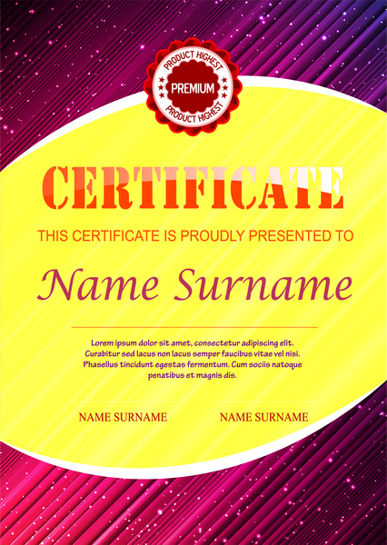 Сертификат гарантии качества продукта с фиолетовый фон