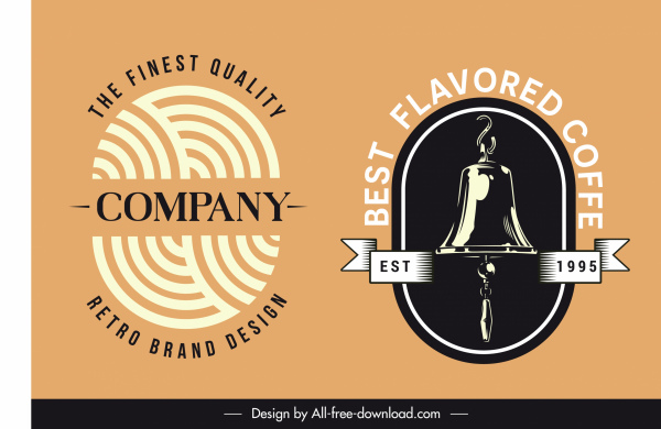 ผลิตภัณฑ์ logotypes ระฆังลายนิ้วมือร่างการออกแบบแบนคลาสสิก