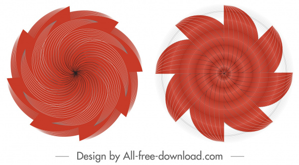 icônes d'hélice rouge tourbillonnait formes de mouvement symétrique