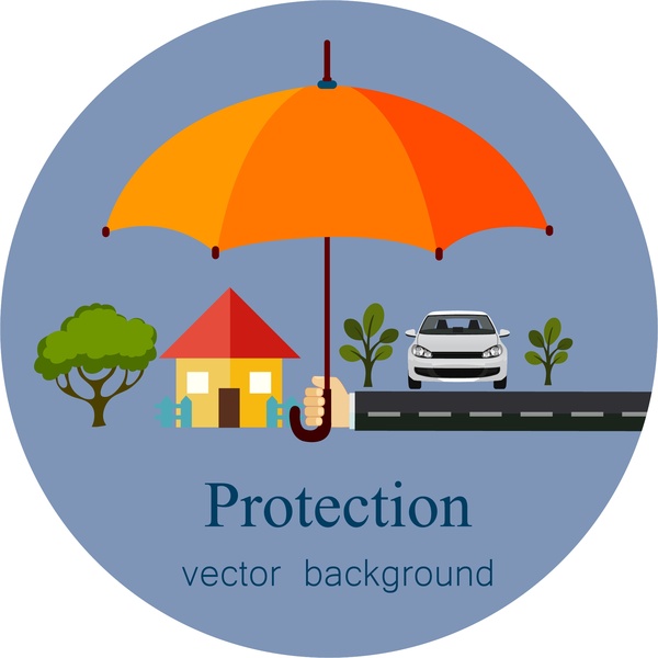 Concepto de diseño de fondo con la protección la protección de la propiedad de Umbrella