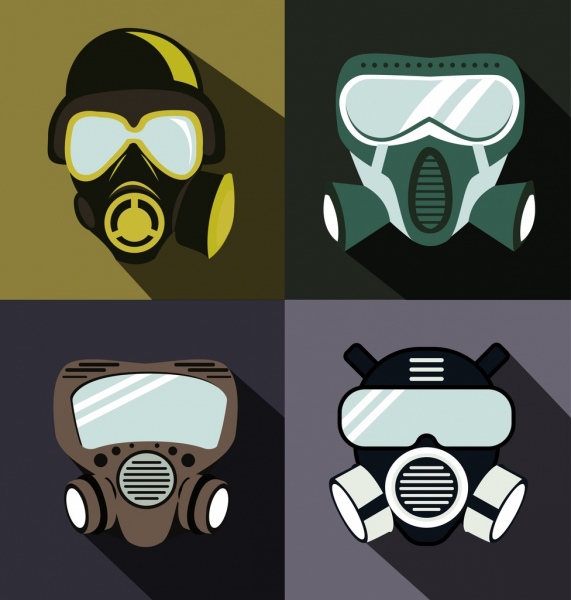 máscaras de proteção ícones escuros design contemporâneo