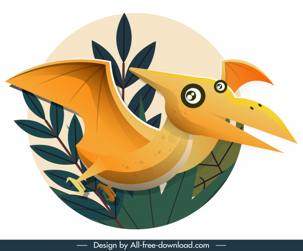 Pteranodon dinozaur ikona klasyczne płaskie kolorowy szkic