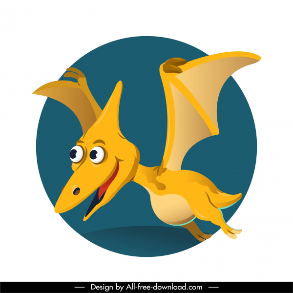 pteranodon ديناصور رمز مضحك تصميم الطابع الكرتون