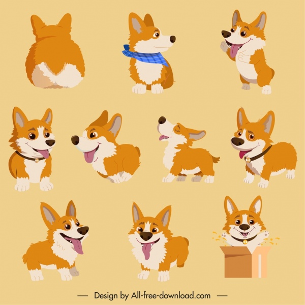 Коллекция икон щенки мило цветной мультфильм дизайн