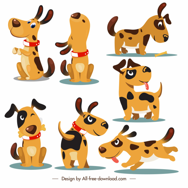 iconos de cachorros linda emoción boceto diseño de dibujos animados