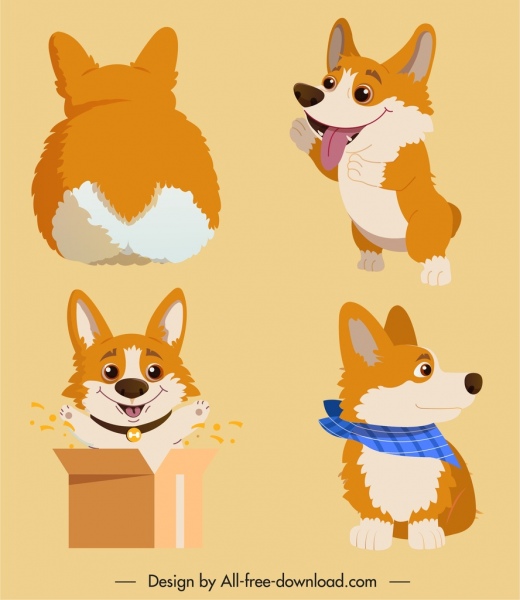 Los iconos de cachorro lindos estilizado diseño de la historieta