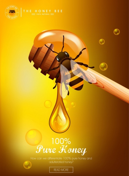 Miel pura de abeja gotas decoracion publicidad iconos de palo