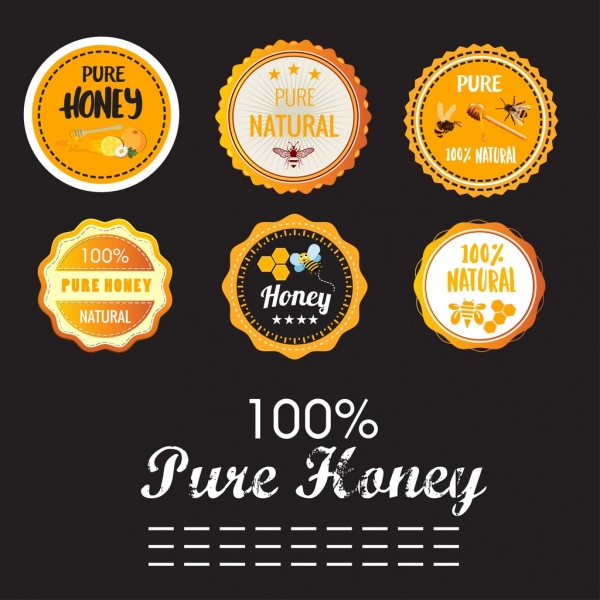 Collection de timbres de miel pur design rond dentelé