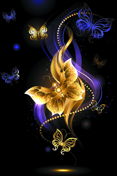紫と金色の蝶のベクトルの背景