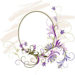 púrpura arte floral en vector de marco