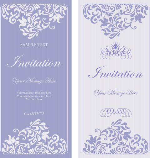 vectores de ornamentos florales púrpura tarjetas