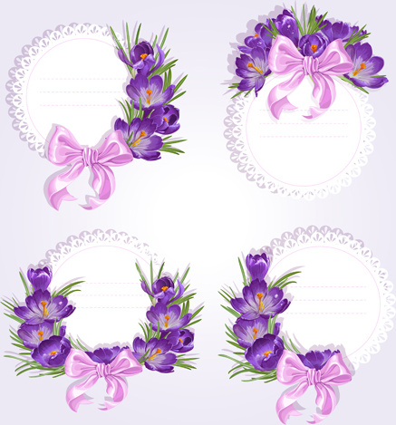 弓ベクトル カードと紫の花