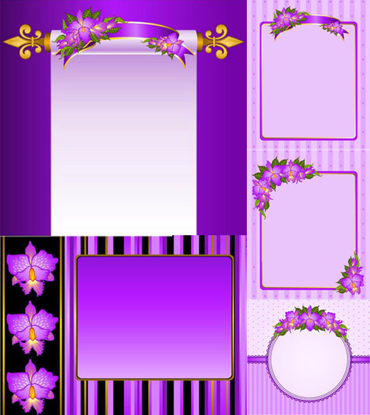 bunga-bunga ungu bingkai dekoratif vektor