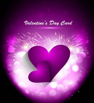 Purple Heart With Valentines Day Greeting Card Vector