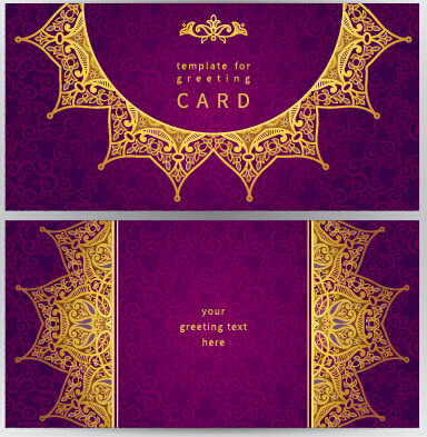 紫の華やかなグリーティング カード ゴールデン ベクトルと