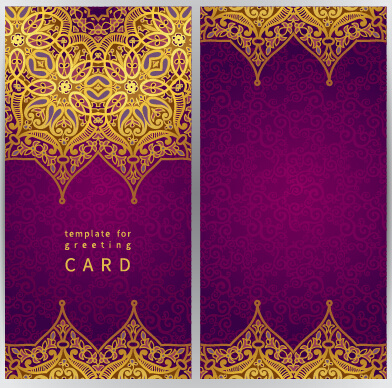 ungu dengan kartu ucapan hiasan emas vektor