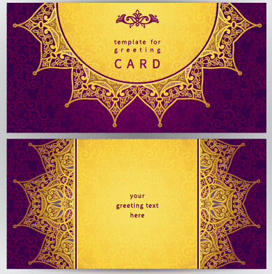 紫の華やかなグリーティング カード ゴールデン ベクトルと