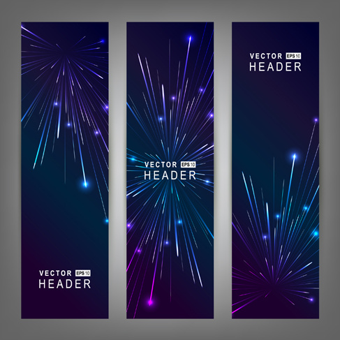 Purple8 Blue Fireworks Banners Vector
