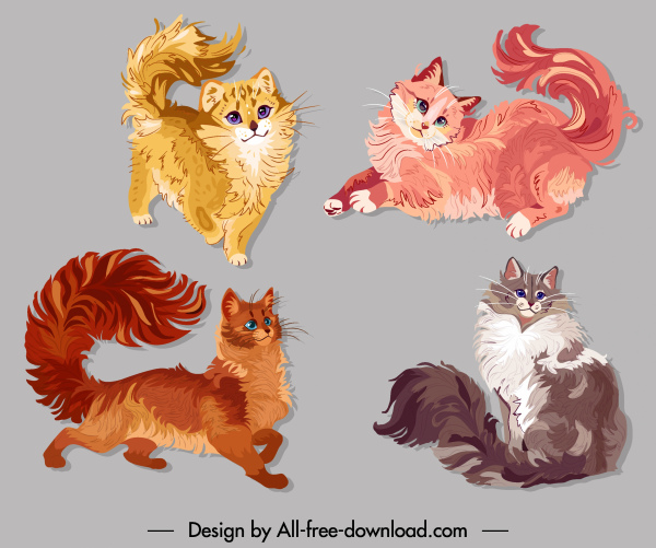 icônes de chat de chatte ont coloré la conception mignonne d'esquisse à main