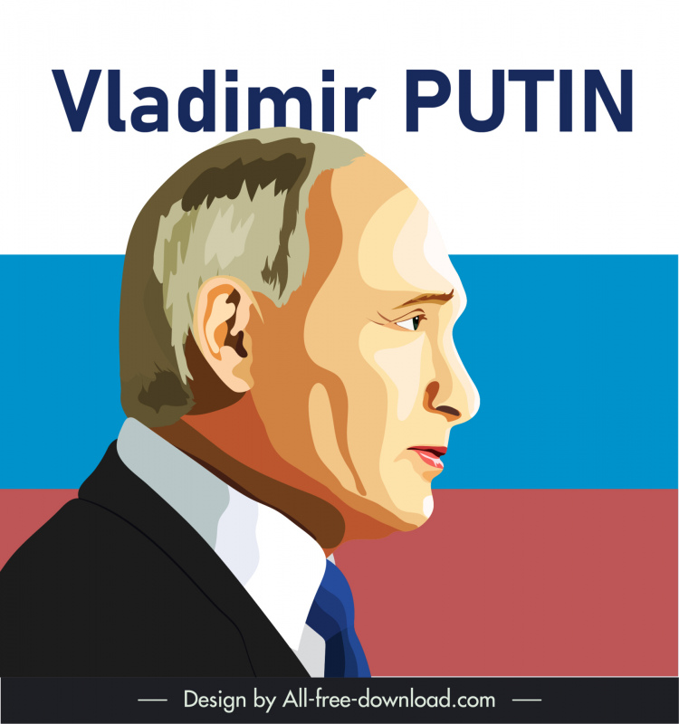Putin Portrait Banner Side View Sketch Flat Classic  Design