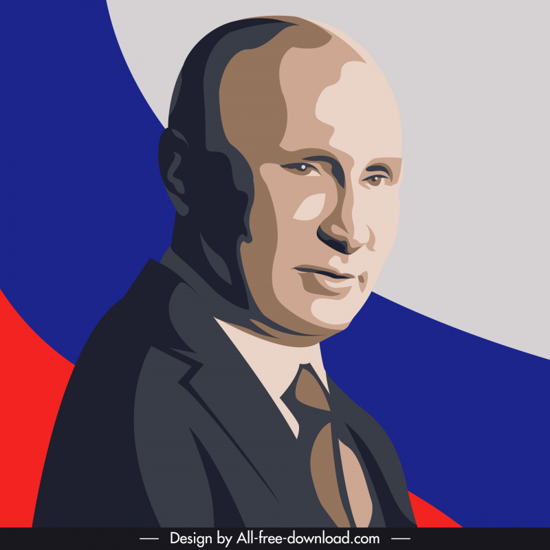 Poutine Président Portrait Russie Drapeau Décor Silhouette Dessin Animé Croquis