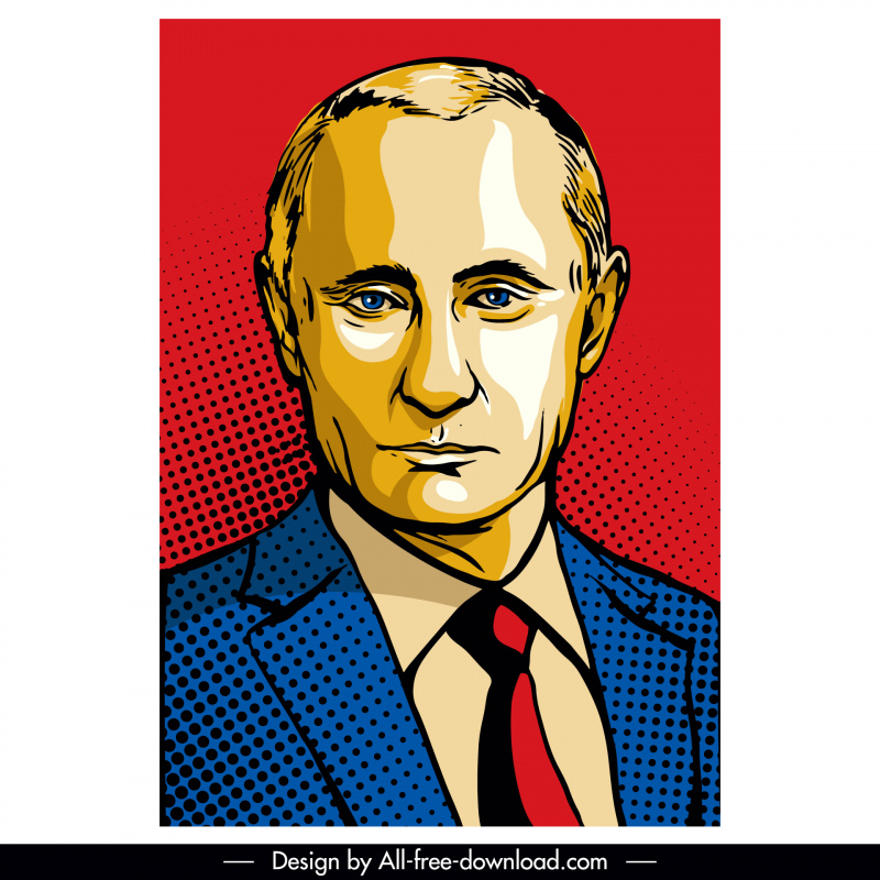 Modèle de portrait du président de Poutine contour de bande dessinée dessinée à la main