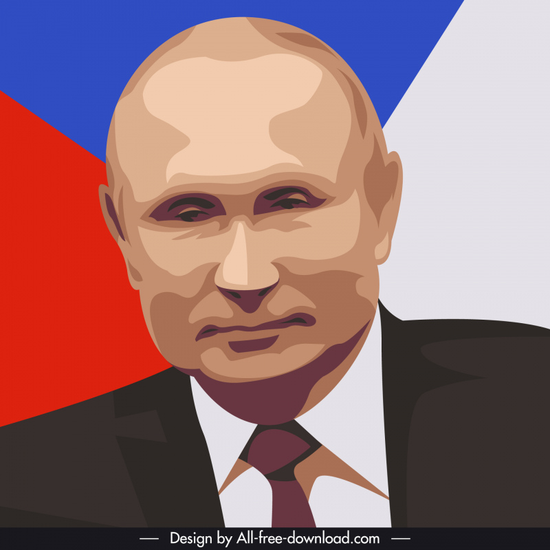 プーチン大統領の肖像画テンプレートロシア国旗の背景漫画のスケッチ