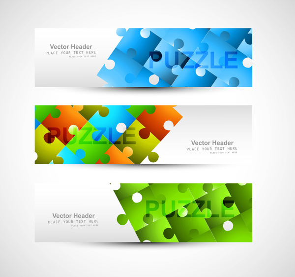 set di puzzle di illustrazione vettoriale colorato intestazione