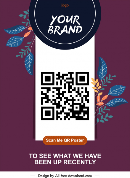 Template Poster Kode Qr Klasik Dekorasi Daun Elegan vektor Misc vektor 