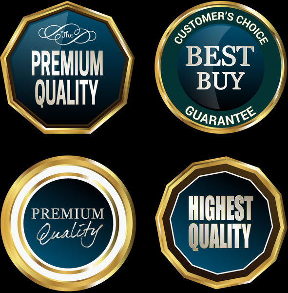 Qualität Zertifizierung Zyklus Symbole mit goldenem Rand