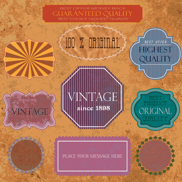 label sertifikasi kualitas dengan berbagai bentuk vintage