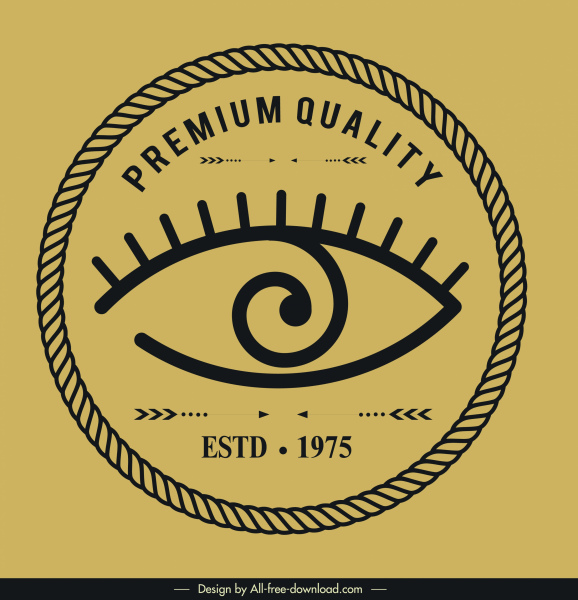 círculo de olho de logotipo de qualidade sketch design retro plana