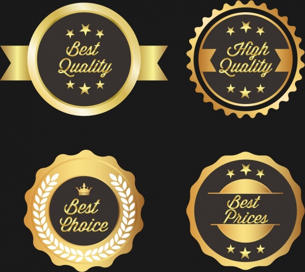 Garantia de qualidade badges golden círculos brilhantes design