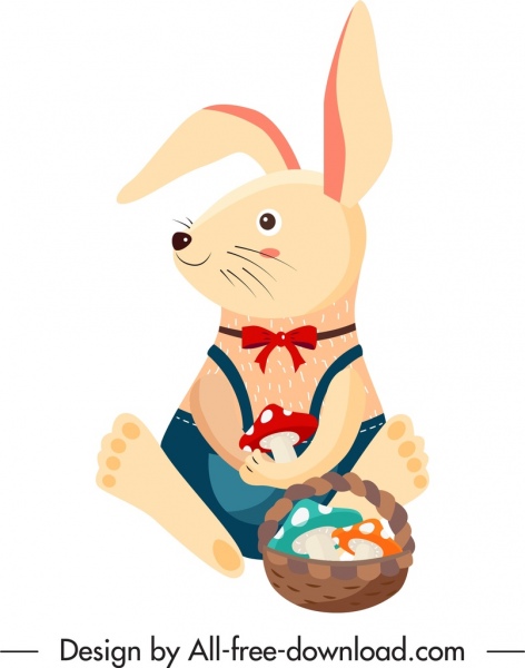 兔动物图标彩色卡通人物风格化设计