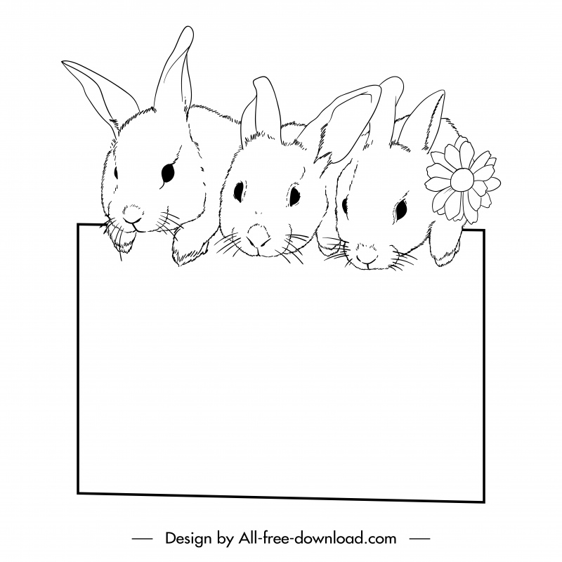 Rabbit Easter Border Template Cute Handdrawn Sketch Rabbit Easter Border Template Cute Handdrawn Sketch