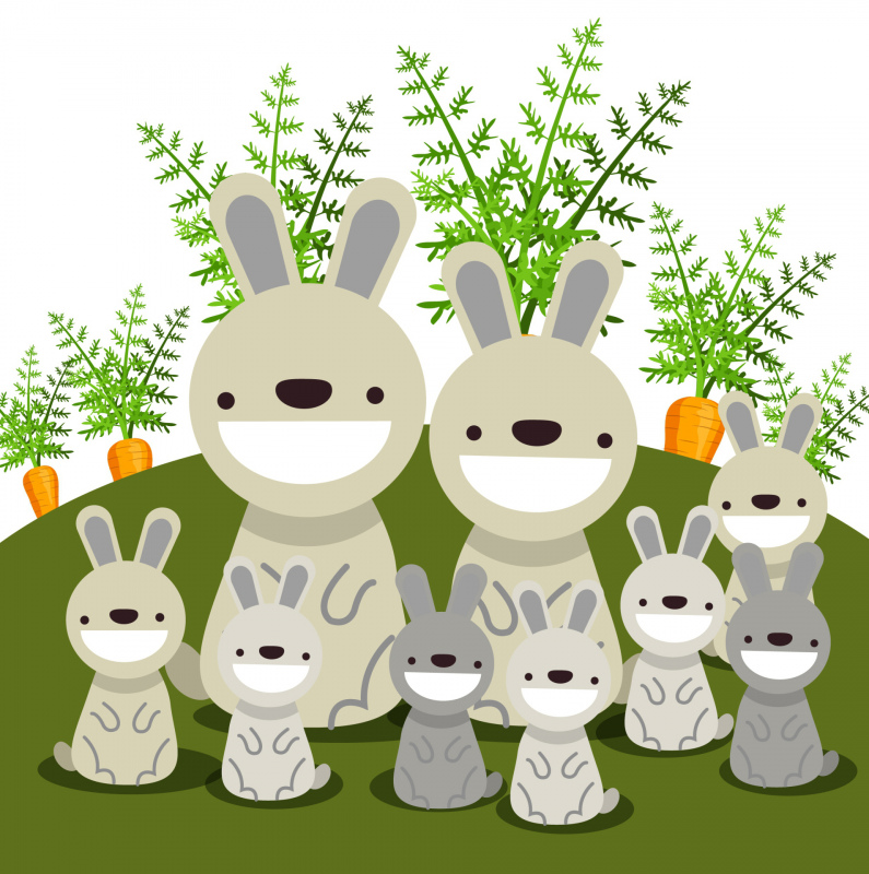 pintura de dibujos animados de la familia del conejo