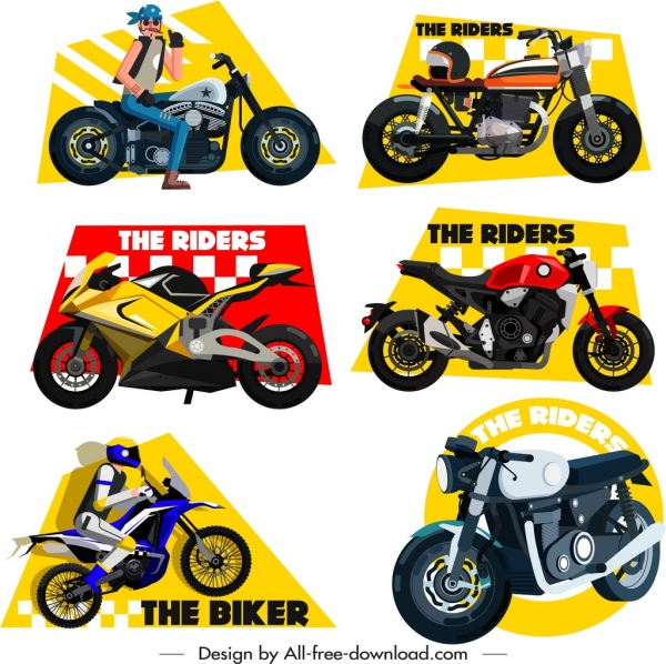 iconos de moto de carrera diseño elementos jinete del bosquejo
