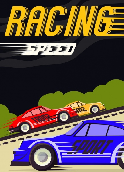 Las carreras de coches deportivos iconos textos decoracion banner