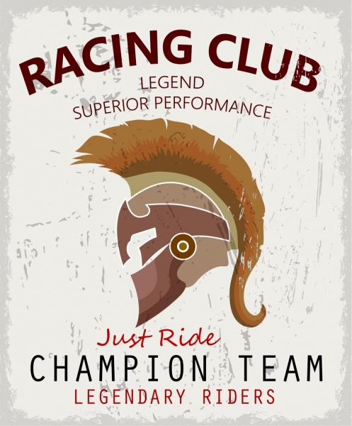 ícone do capacete de cavaleiro do clube propaganda design retro de corrida