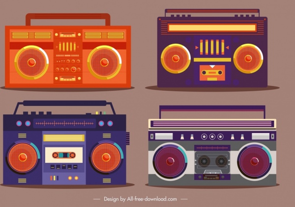 rádio ícones escuro liso projeto vintage
