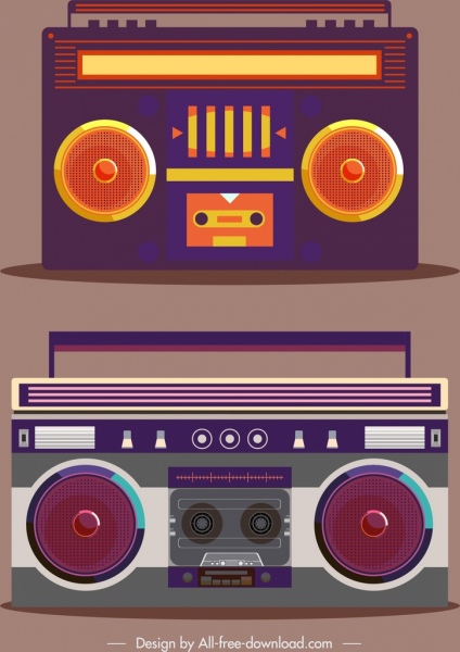 rádio modelo ícones escuro liso design clássico