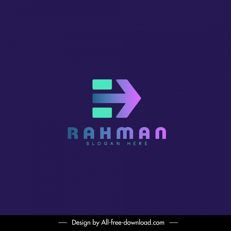 rahman logotipo elegante colores planos efecto flecha textos decoración