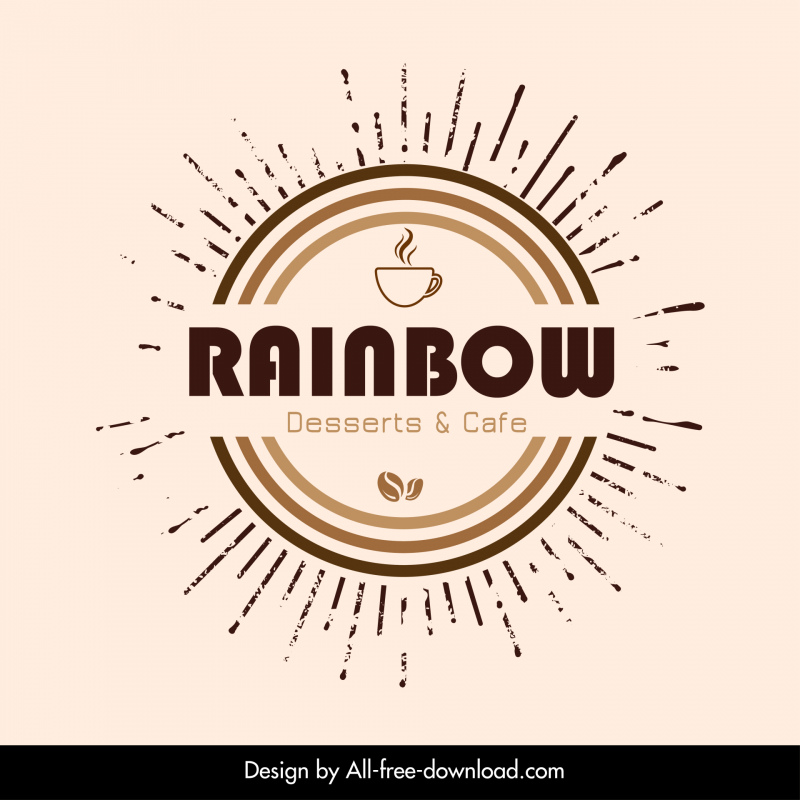 rainbow café logotipo plantilla clásica de rayos circulares diseño plano