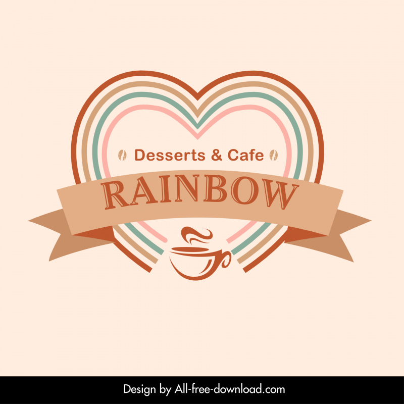 Plantilla de logotipo de Rainbow Café Decoración de cinta 3D en forma de corazón