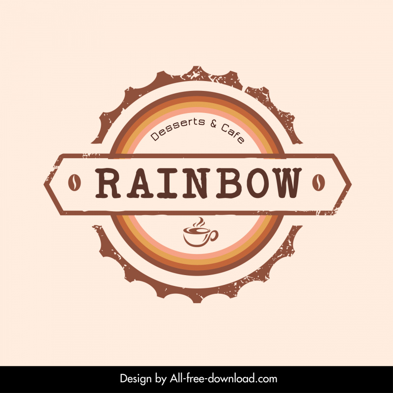 logotipo do café arco-íris plano elegante esboço de fita de círculo retrô