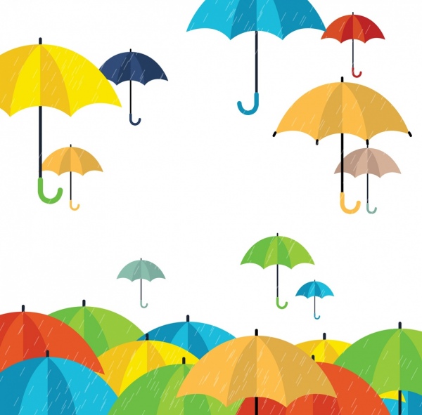 雨背景カラフル傘アイコン装飾