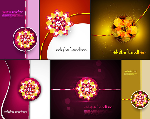 ラクシャバンダン美しいお祝い 6 コレクション明るいカラフルな背景のベクトル