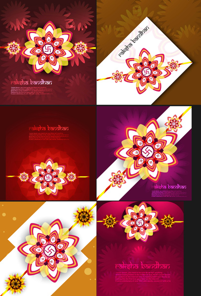 Raksha bandhan bela celebração 6 coleção brilhante colorido projeto vector